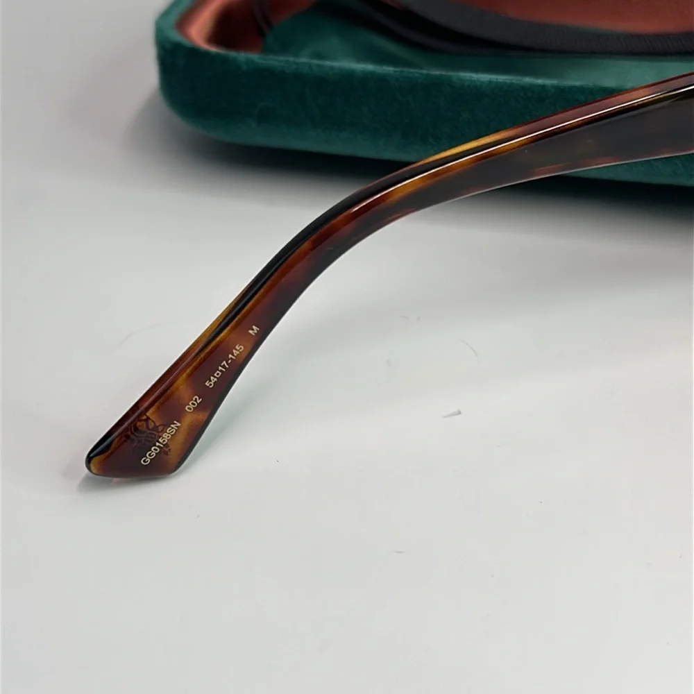 New Authentic Gucci GG0158SN 002 Tortoise Sunglasses with Olive Lenses